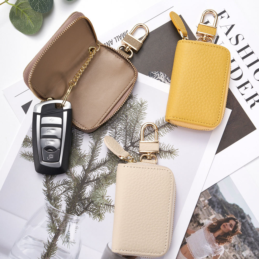 Grandbag NHL-424 Genuine Leather Car Key Case Organizer - Customizable Key Holder